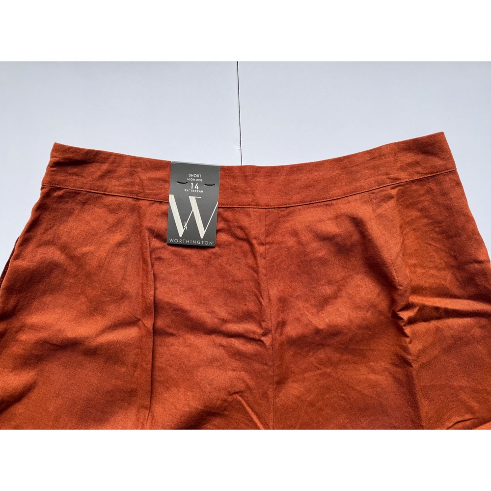 NWT Linen Blend Shorts Size 14 Rust Pleated High Rise Summer Coastal Academia - Picture 6 of 6